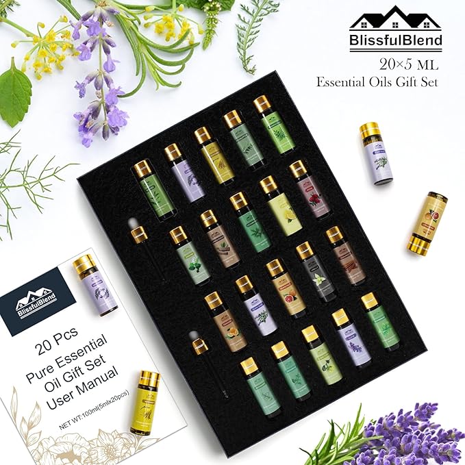 Pure Essential Oils for Diffusers for Home, Skin, Candle and Soap Making, 20 Scents - Tea Tree, Lavender, Lemon, Peppermint, Eucalyptus, Cinnamon, Rose and More, Aromatherapy Oils/ 5 ML