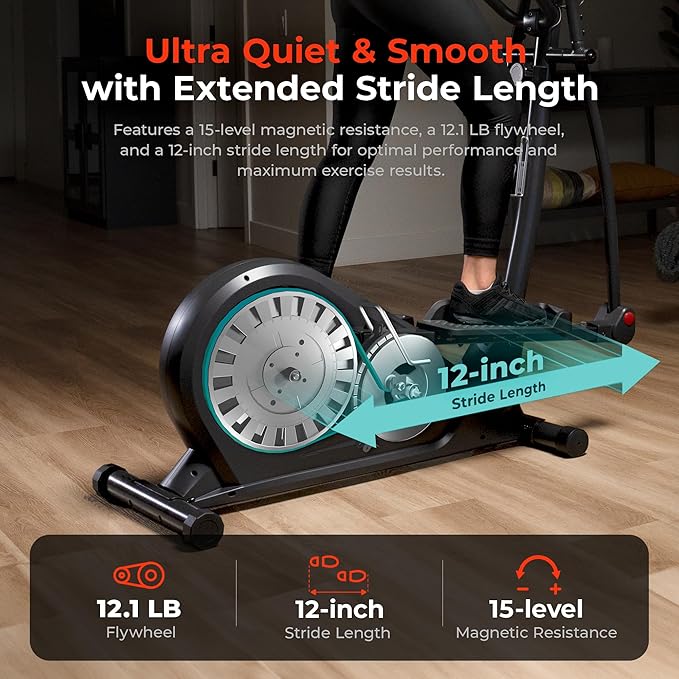Sunny Health & Fitness Smart Elliptical Full-Body Cross Training Machine w/Extended Stride, Cardio Exercise Trainer for Home, Free SunnyFit App Bluetooth Connection, Optional 12" or 16" Stride Length