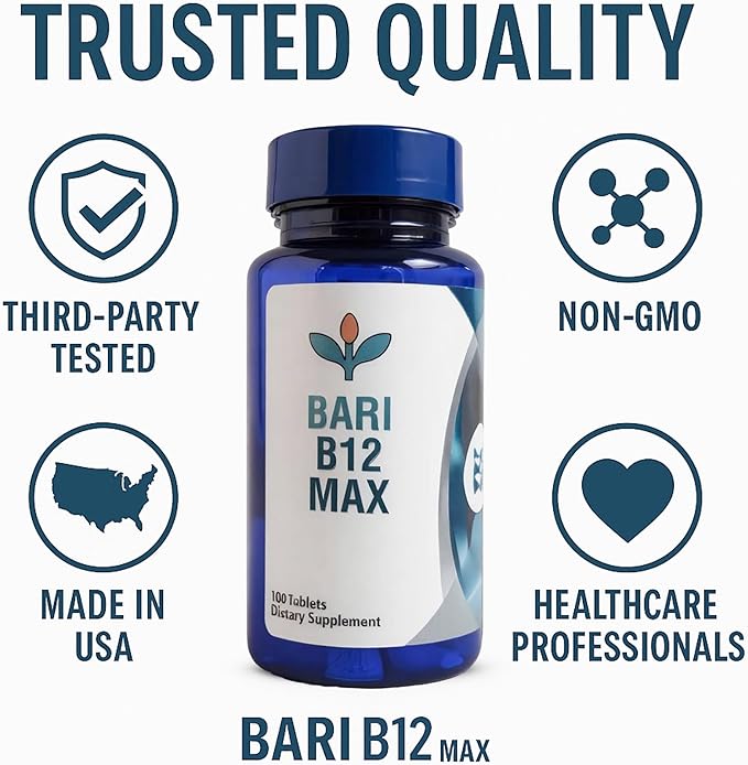 Bari B12 Max – Chewable Vitamin B12 1000mcg Methylcobalamin – Cherry Flavor – Bariatric-Friendly Energy & Nerve Support – 100 Tablets – Allotro Body Labs