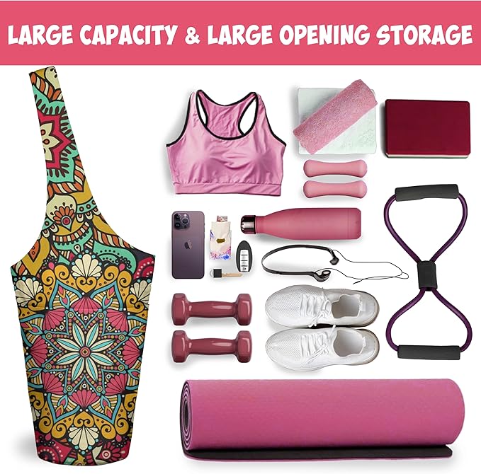 Yoga Mat Bag Carrier for Women with Side Large Pocket Durable Linen Workout Gym Travel Storage Pilates Mats