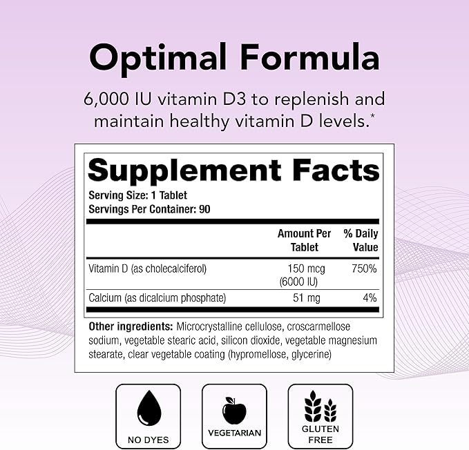 Theralogix Thera-D 6000 Vitamin D Supplement - 6,000 IU (150 mcg) Vitamin D3 Tablets - 90-Day Supply - Immune Support Supplement for Women & Men - Aids Bone & Heart Health - NSF Certified - 90 Tablets