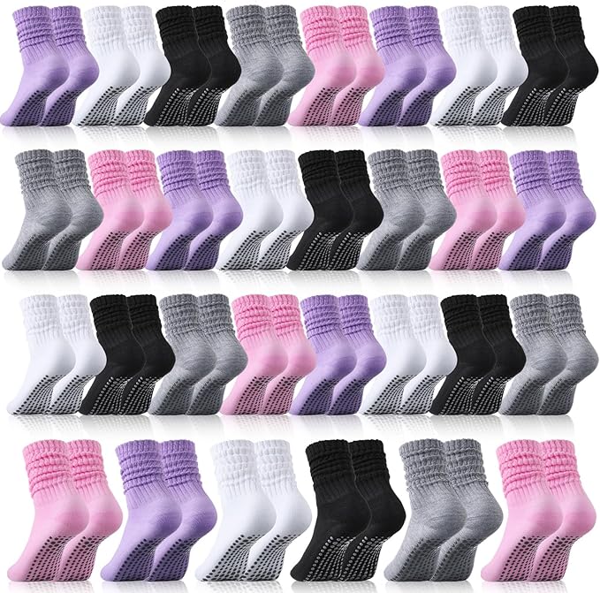 30 Pairs Pilates Socks with Grips Yoga Socks Non Slip Anti Skid Long Ankle Crew Sock Barre for Women Dance Hospital