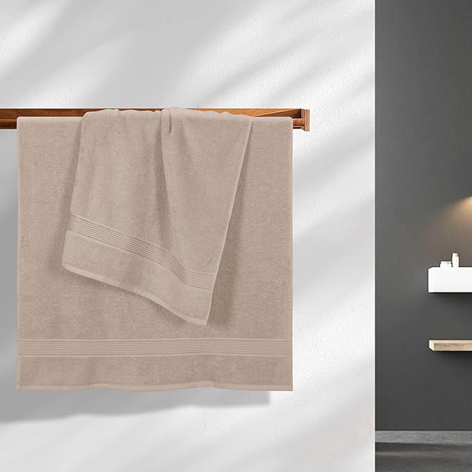 BELZZI Home Ultra Soft 4 Pack Oversized Bath Towel Set 27x54, Cotton Compact Bath Towels, Highly Absorbant Eco-Friendly Quickdry & Lightweight Towel, Ideal for Gym Travel Camp Pool - Tan