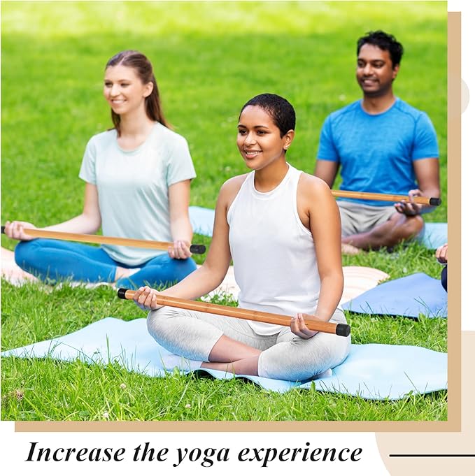 Hiboom 6 Pcs 26 inch Yoga Stick Natural Bamboo Exercise Stick with Non-Slip Rubber Ends Stretching Tool Posture Corrector Stretch Tool for Flexibility, Workout, Balance Fitness