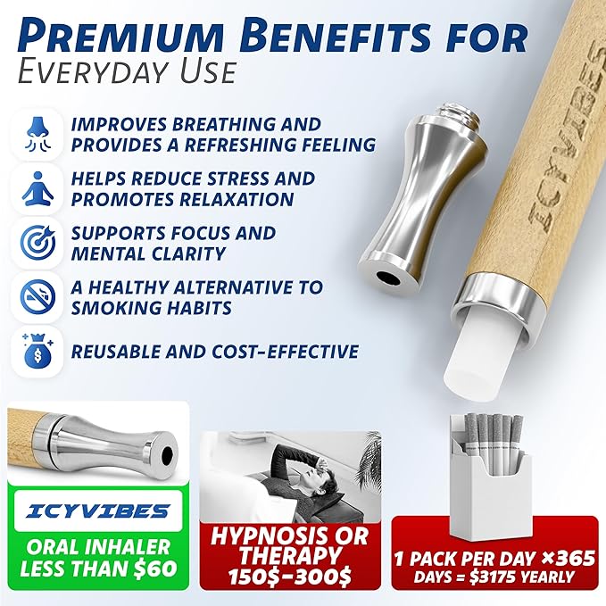 Premium Wooden Oral Inhaler Device with 15 Filters โ Upgraded Herbal Extracts with Peppermint Eucalyptus Portable Aromatherapy, Natural Flavor, Refreshing Aroma & Habit Support Gift for Men & Women