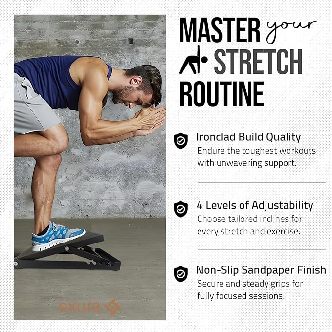 Exura Slant Board Calf Stretcher Adjustable Slant Board, Knees Over Toes, Incline Board, Achilles Stretcher, Ankle Stretcher, Squat Wedge, Stretch Board, Physical Therapy, Calf Pro Board