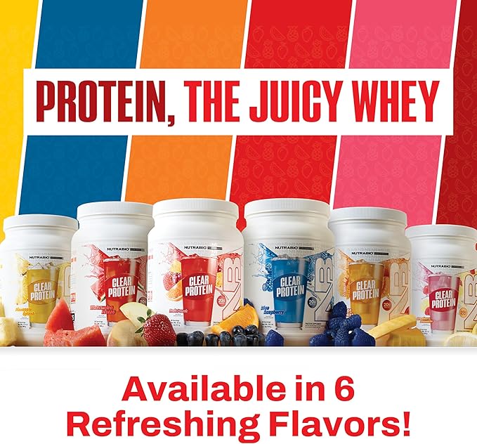 NutraBio Clear Protein Powder, Watermelon Breeze - 20 Servings, 20g Clear Whey Protein Isolate, 0 Sugar, 0g Lactose, Refreshing Fruit Flavors, GLP1 Support -Bone Health - Muscle Post Workout Recovery