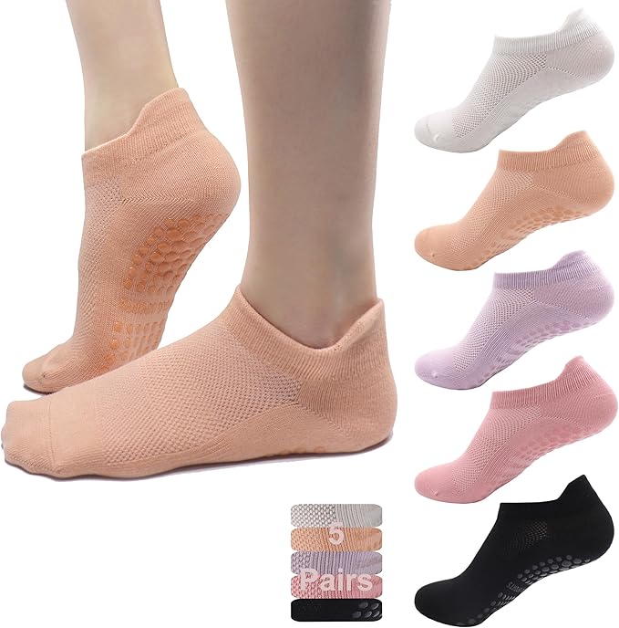 Tamlien Yoga & Pilates Grip Socks - Non-Slip, Barefoot, Pregnant-Friendly Crew Socks for Yoga, Barre & Sports