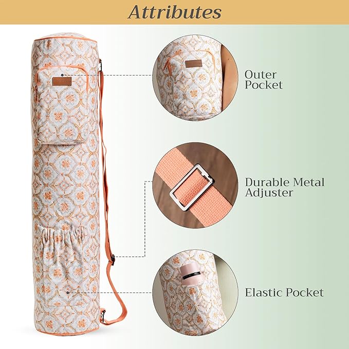 Maison d' Hermine Yoga Mat bag, Cylindrical bag for Woman&Men, yoga mat Bag &Adjustable shoulder straps Yoga Mat Carrier Bag with Drawstring Water Bottle Pocket and zipper pocket