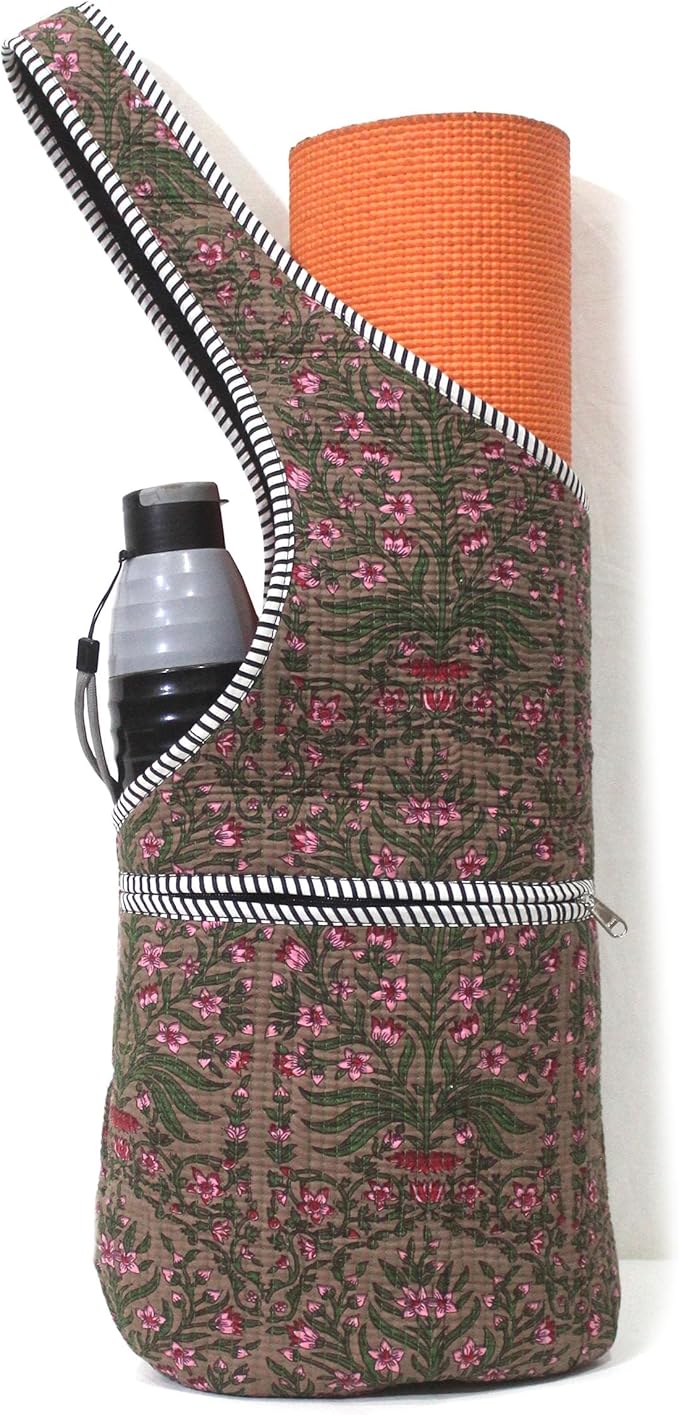 INDIAN CRAFT CASTLE Yoga Mat Bag | Tote Mat Bag | Sling Yoga Tote w/Large Side Pocket & Zipper Pocket | Yoga Mat Carrier Fits Most Size Mats