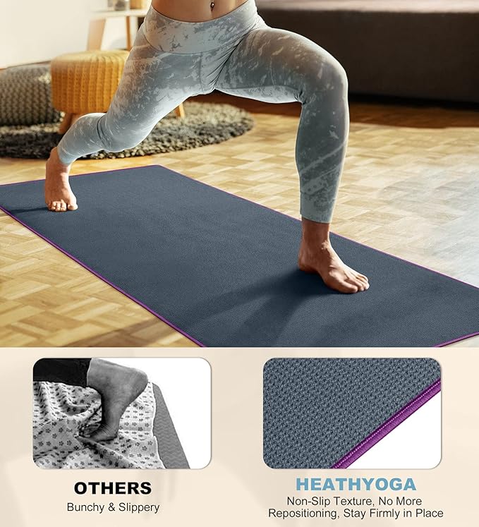 Heathyoga Hot Yoga Towel Non Slip, Microfiber Non Slip Yoga Mat Towel, Exclusive Corner Pockets Design, Dual-Grip, Sweat Absorbent, Perfect for Hot Yoga, Bikram, Pilates and Yoga Mats
