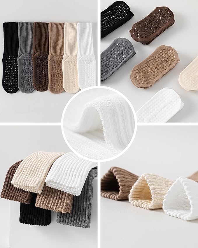 3 Pairs Pilates Socks with Grips for Women Yoga Slouch Grippy Socks for Barre Workout Hospital