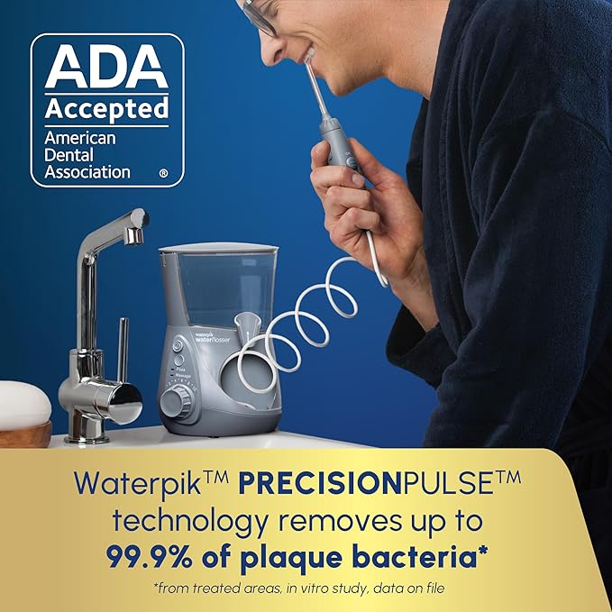 Waterpik Aquarius Water Flosser For Teeth Cleaning, Gums, Braces, Dental Care, Electric Power With 10 Settings, 7 Tips For Multiple Users And Needs, ADA Accepted, Gray WP-667, Packaging May Vary