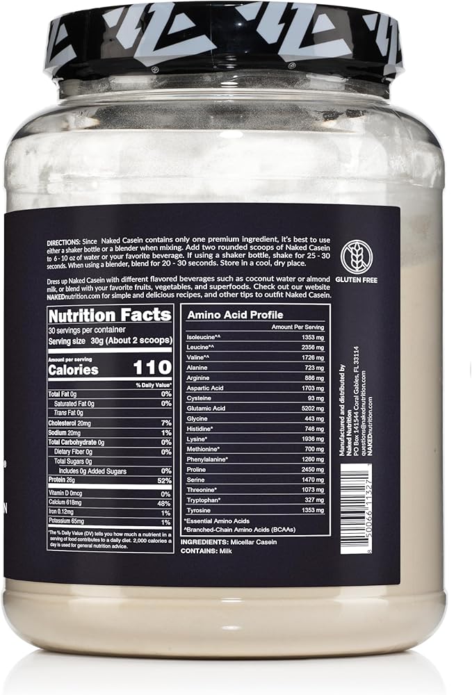 NAKED Casein - 2Lb Micellar Casein Protein - Bulk, Zero Carb, GMO-Free, Gluten Free, Soy Free, Preservative Free - Stimulate Muscle Growth - Enhance Recovery - 30 Servings