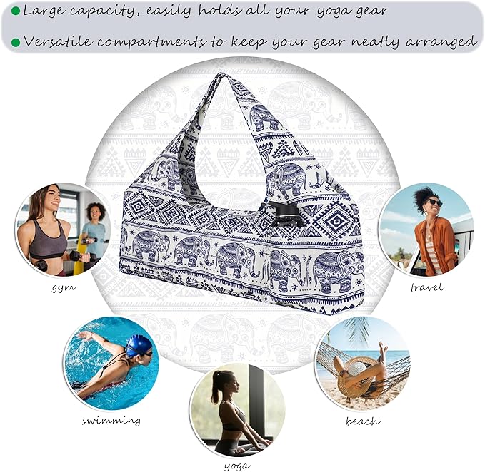 Large Yoga Mat Bag Yoga Bags and Carriers Fits All You Stuff Yoga Tote Bag with Yoga Mat Strap, Elastic Pockets and Zipper Pockets