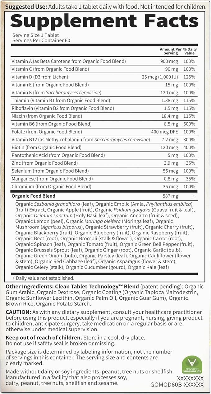 Garden of Life Once Daily Whole Food Multivitamin for Men, Organic Mens Vitamins & Minerals, Vitamin C, Zinc, Vegan, for Health & Well-Being, 60 Tablets