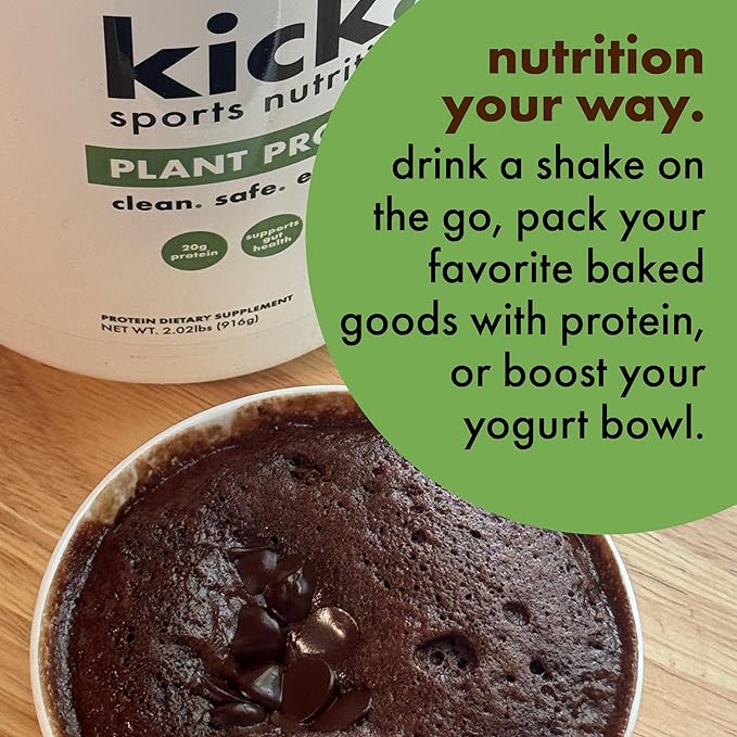 Kick Plant Protein Powder, Chocolate Flavor, 20 G Protein, Gluten Free Workout Supplement with Aminos Acids to Support Fitness Goals & Gut Health, No Sugar, No Artificial Flavors, 28 Servings