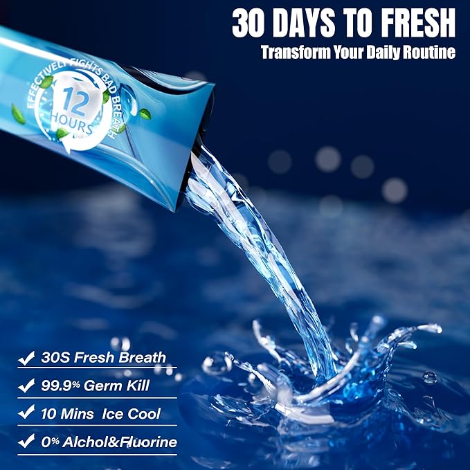 Travel Size Toiletries Mouthwash Packets - TSA-Approved Mini Mint Mouthwash for Adults, Alcohol & Fluoride-Free Oral Care for Air Travel Gifts, Dates & Office, Individually Wrapped (Pack of 30)