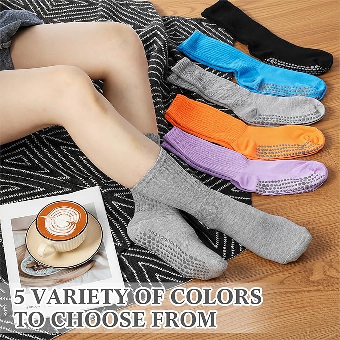 30 Pairs Pilates Socks with Grips Yoga Socks Non Slip Anti Skid Long Ankle Crew Sock Barre for Women Dance Hospital