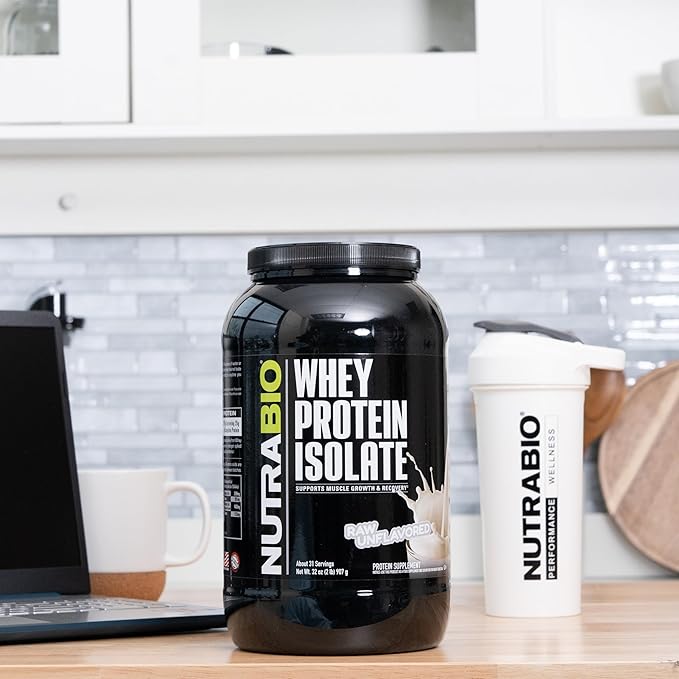 NutraBio 100% Whey Protein Isolate Protein Powder, 25g Protein with Complete Amino Acid Profile, Non-GMO, Soy & Gluten Free, Low Carb, Low Calorie Whey Protein Powder, Raw Unflavored, 2 Lbs