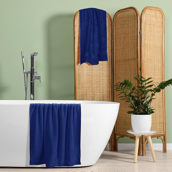 BELZZI Home Ultra Soft 4 Pack Oversized Bath Towel Set 27x54, Cotton Compact Bath Towels, Highly Absorbant Eco-Friendly Quickdry & Lightweight Towel, Ideal for Gym Travel Camp Pool - Navy Blue
