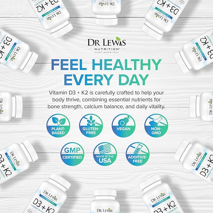 Liposomal Vitamins D3 + K2 Supplement Doctor Formulated Support for Heart, Brain, Bones, and Immune System Sourced from Plant Based Lichen and Natto - Gluten-Free, Non-GMO - 30 Chewable Vegan Tablets
