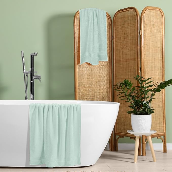 BELZZI Home Ultra Soft 4 Pack Oversized Bath Towel Set 27x54, Cotton Compact Bath Towels, Highly Absorbant Eco-Friendly Quickdry & Lightweight Towel, Ideal for Gym Travel Camp Pool - Sea Green