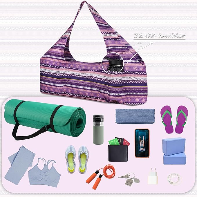Large Yoga Mat Bag Yoga Bags and Carriers Fits All You Stuff Yoga Tote Bag with Yoga Mat Strap, Elastic Pockets and Zipper Pockets