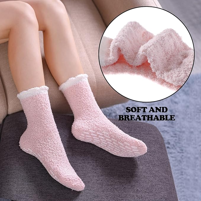 FNOVCO Non Slip Socks for Women Winter Warm Cozy Fuzzy Slipper Socks Soft Fluffy Hospital Socks with Grips