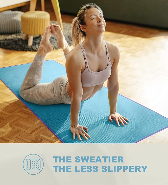Heathyoga Hot Yoga Towel Non Slip, Microfiber Non Slip Yoga Mat Towel, Exclusive Corner Pockets Design, Dual-Grip, Sweat Absorbent, Perfect for Hot Yoga, Bikram, Pilates and Yoga Mats