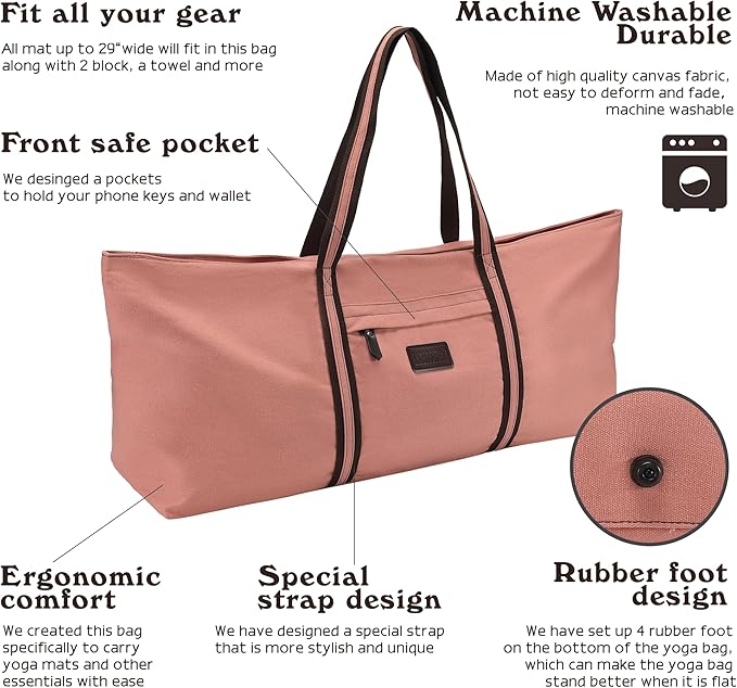 with Multi-Functional Storage Pockets Full-Zip Extra Large Yoga Mat Tote Bag Sports Gym Pilates Bag