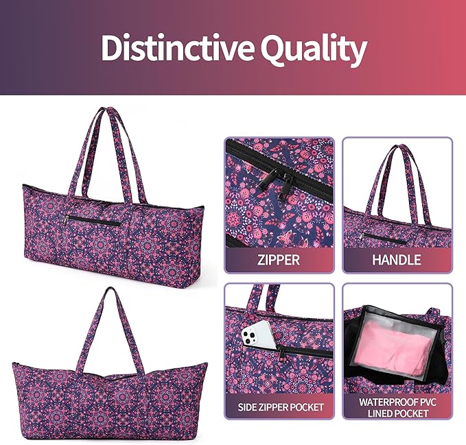 Boulder Bee | Yoga Mat Bag | Large Yoga Mat Carrier with Wet Pocket | Yoga Gifts | Gym Tote Bag for Women