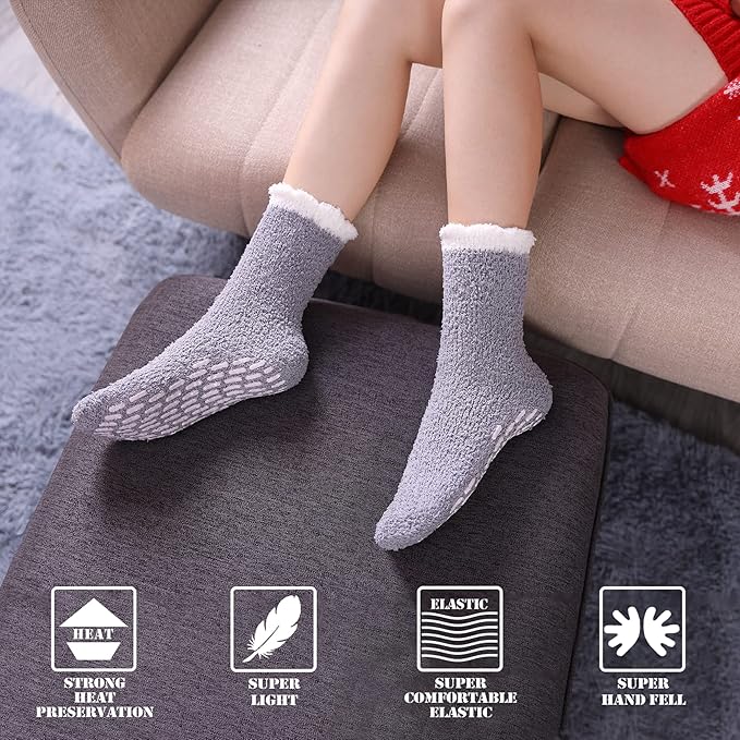 FNOVCO Non Slip Socks for Women Winter Warm Cozy Fuzzy Slipper Socks Soft Fluffy Hospital Socks with Grips