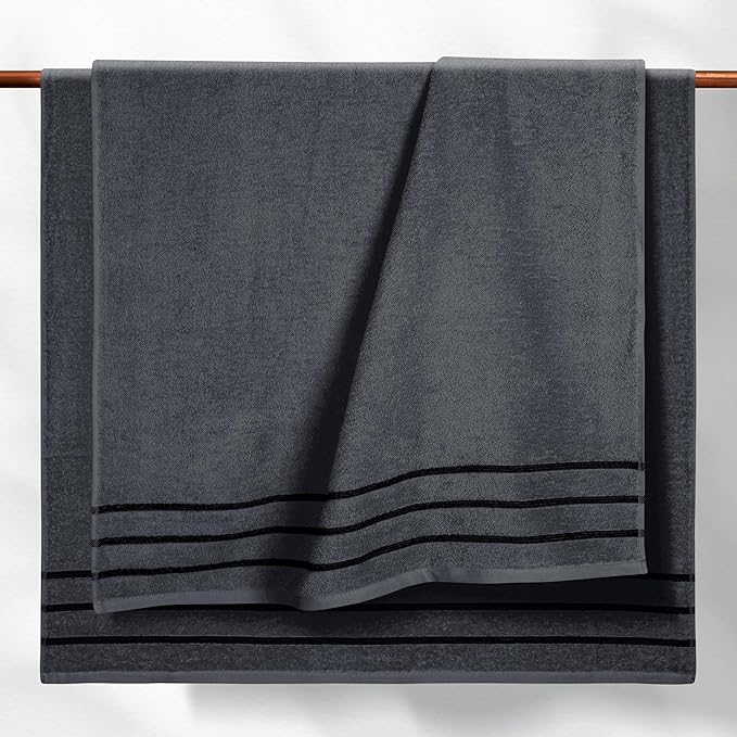 MyOwn Ultra Soft 4 Pack Oversized Bath Towel Set 27x54 inches, 100% Cotton Bath Towels, Highly Absorbant Compact Quickdry & Lightweight Towel, Ideal for Gym Travel Camp Pool - Charcoal Grey