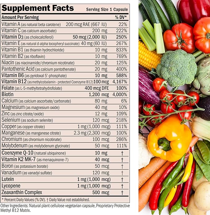 ANDREW LESSMAN Essential-1 nuonce max Multivitamin 2000 IU Vitamin D3 180 Small Capsules. 100 mcg Methyl B12. CoQ10 Lutein Lycopene Zeaxanthin. High Potency. No Additives. Ultra-Mild One Daily Capsule