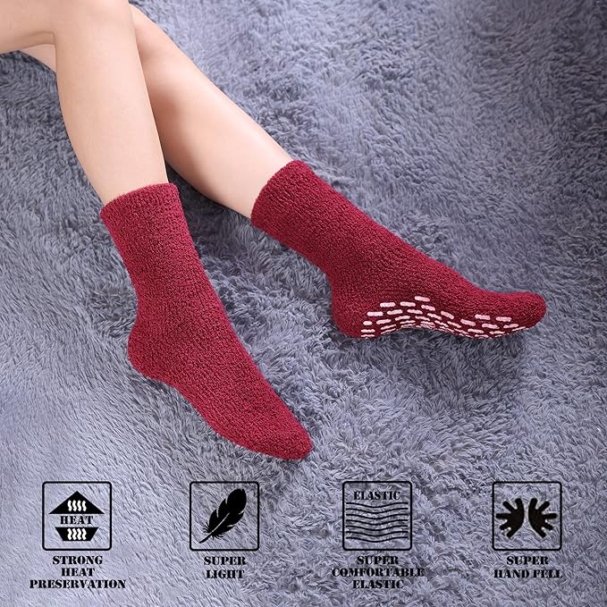 FNOVCO Non Slip Socks for Women Winter Warm Cozy Fuzzy Slipper Socks Soft Fluffy Hospital Socks with Grips