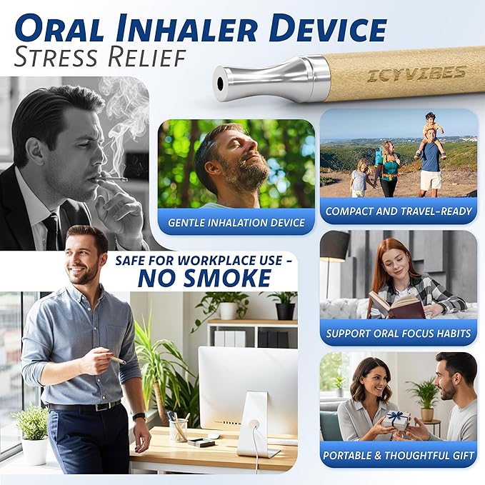 Premium Wooden Oral Inhaler Device with 15 Filters โ Upgraded Herbal Extracts with Peppermint Eucalyptus Portable Aromatherapy, Natural Flavor, Refreshing Aroma & Habit Support Gift for Men & Women