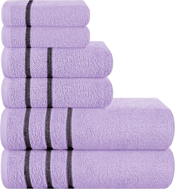 MyOwn Ultra Soft 6 Pack Cotton Towel Set, Contains 2 Bath Towels 28x55 inch, 2 Hand Towels 16x24 inch & 2 Wash Coths 12x12 inch, Ideal Everyday use, Compact & Lightweight - Purple, 71644