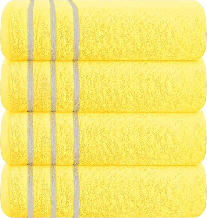 MyOwn Ultra Soft 4 Pack Oversized Bath Towel Set 27x54 inches, 100% Cotton Bath Towels, Highly Absorbant Compact Quickdry & Lightweight Towel, Ideal for Gym Travel Camp Pool - Lime Yellow