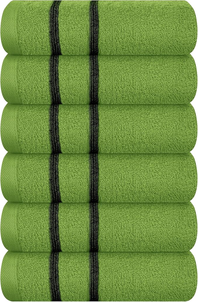 MyOwn Ultra Soft Cotton 6 -Piece Hand Towel Set 16x24 Inch, Ideal for use in Bathroom, Kitchen, Gym, Spa & General Cleaning, Compact & Lightweight Multi Purpose Hand Towels - Kiwi Green