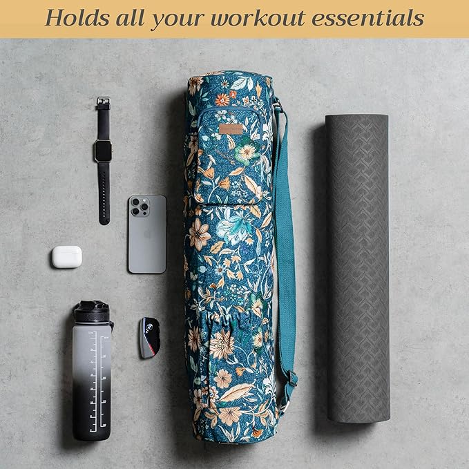 Maison d' Hermine Yoga Mat bag, Cylindrical bag for Woman&Men, yoga mat Bag &Adjustable shoulder straps Yoga Mat Carrier Bag with Drawstring Water Bottle Pocket and zipper pocket