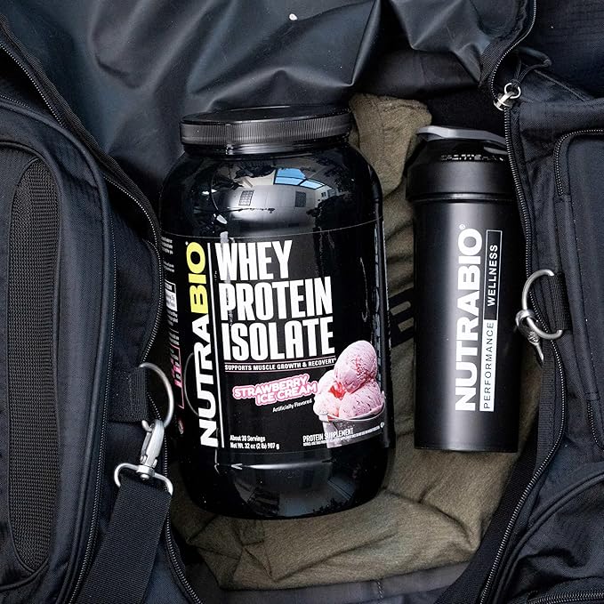 NutraBio 100% Whey Protein Isolate Protein Powder, 25g Protein with Complete Amino Acid Profile, Non-GMO, Soy & Gluten Free, Low Carb, Low Calorie Whey Protein Powder, Strawberry Ice Cream, 2 Lbs