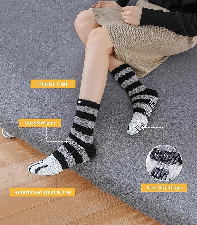 FNOVCO Non Slip Socks for Women Winter Warm Cozy Fuzzy Slipper Socks Soft Fluffy Hospital Socks with Grips