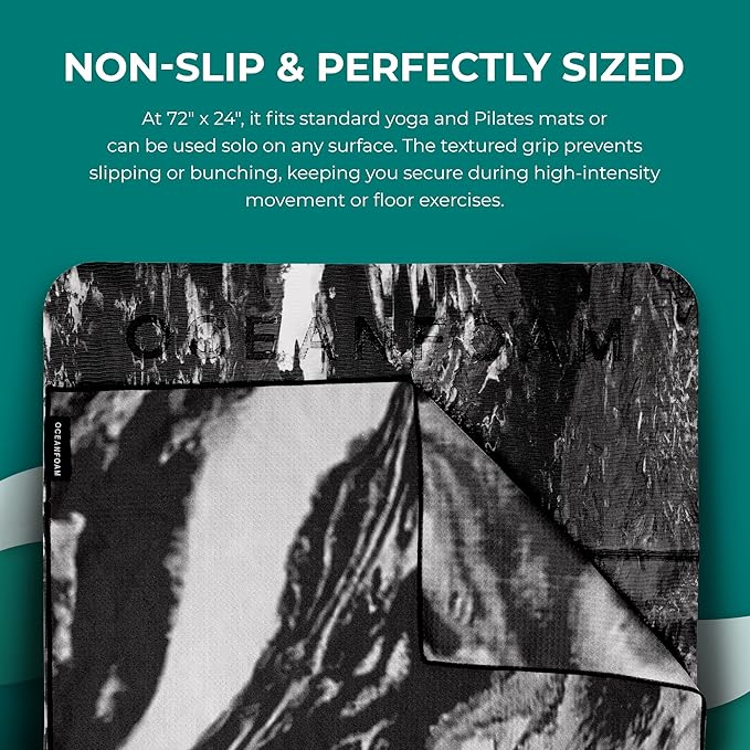 Oceanfoam Beach Towel – Lightweight, Absorbent, Quick-Drying, Sand-Resistant, Non-Slip – Ideal for Workouts, Yoga, Pilates, Beach, Pool, Boat & Travel – 25% Recycled – 72"x24" (Black Marbled)