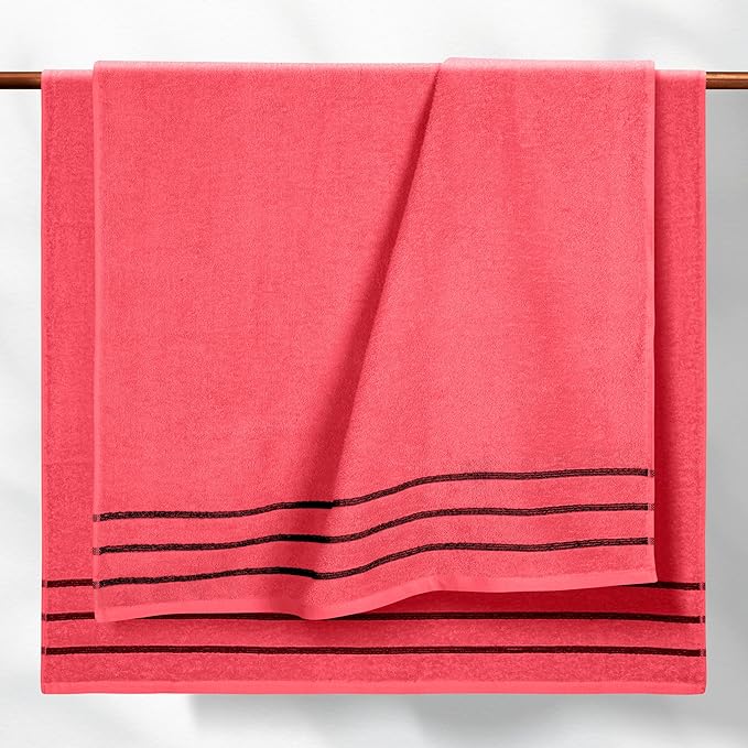 MyOwn Ultra Soft 4 Pack Oversized Bath Towel Set 27x54 inches, 100% Cotton Bath Towels, Highly Absorbant Compact Quickdry & Lightweight Towel, Ideal for Gym Travel Camp Pool - Coral Orange