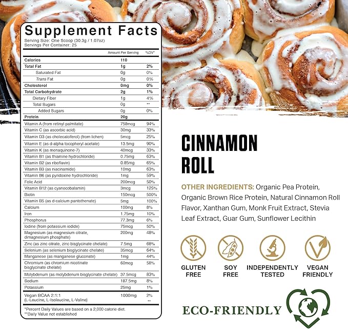 Ambrosia Planta - Premium Plant-Based Protein | Vegan & Keto Friendly | Gourmet Flavors with No Bloating or Stomach Upset | Gluten & Soy Free | No Added Sugar | 25 Servings | Cinnamon Roll