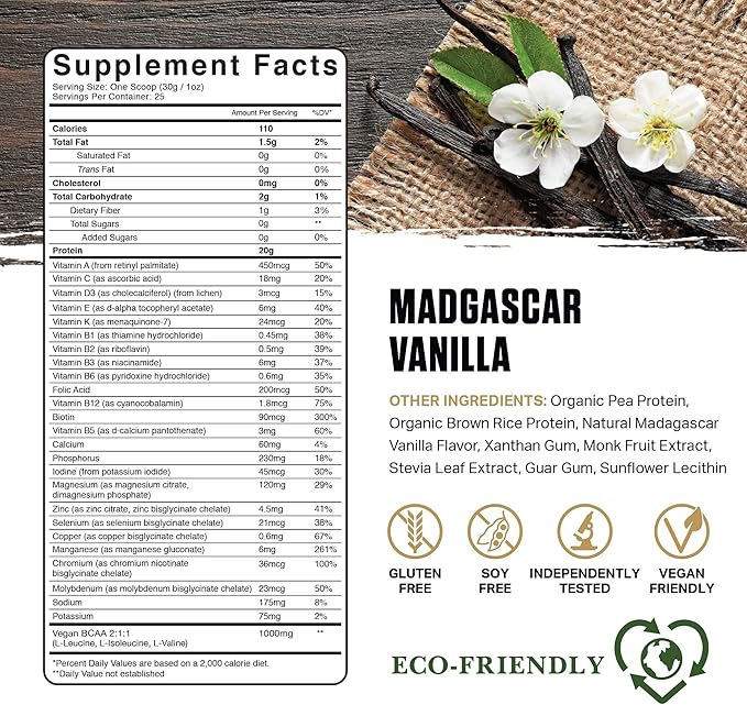 Ambrosia Planta - Premium Plant-Based Protein | Vegan & Keto Friendly | Gourmet Flavors with No Bloating or Stomach Upset | Gluten & Soy Free | No Added Sugar | 25 Servings | Vanilla