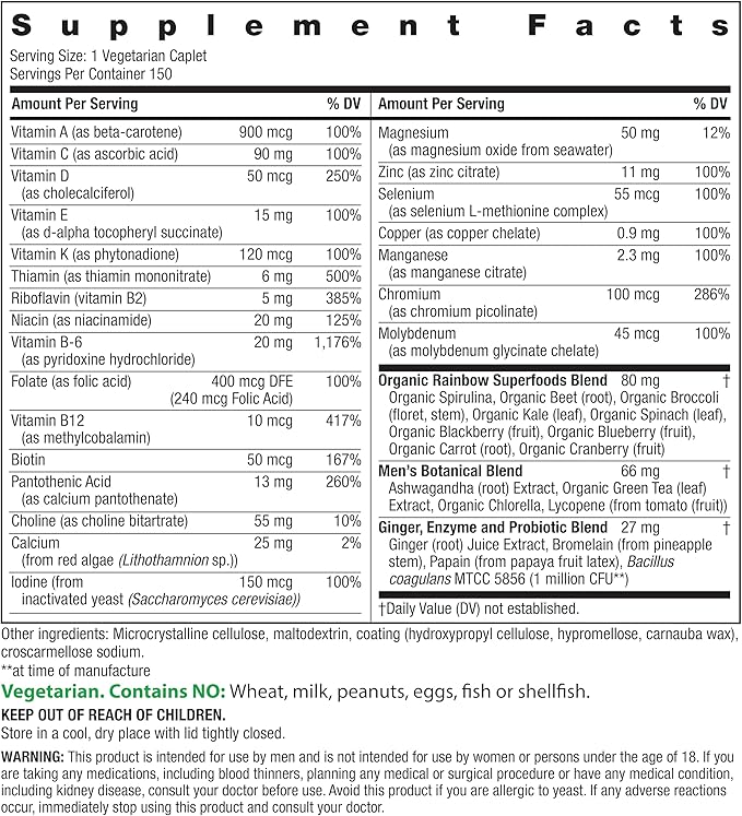 Rainbow Light Mens One High Potency Daily Multivitamin, Vegetarian, 150 ct., Package May Vary