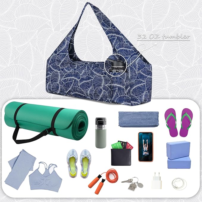 Large Yoga Mat Bag Yoga Bags and Carriers Fits All You Stuff Yoga Tote Bag with Yoga Mat Strap, Elastic Pockets and Zipper Pockets