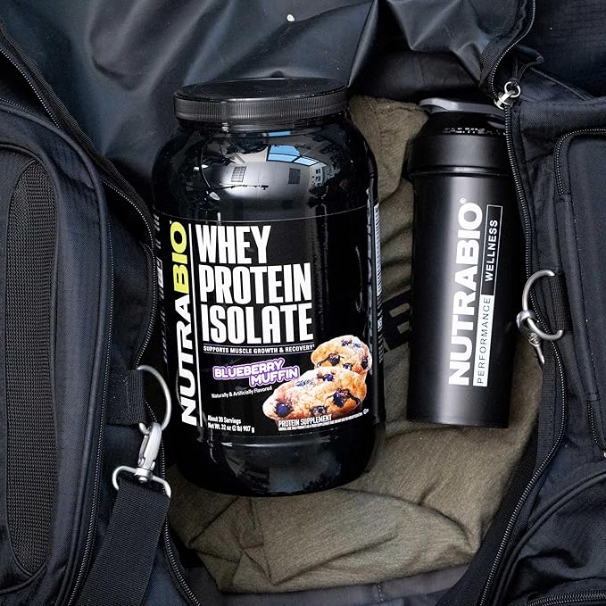 NutraBio 100% Whey Protein Isolate Protein Powder, 25g Protein with Complete Amino Acid Profile, Non-GMO, Soy & Gluten Free, Low Carb, Low Calorie Whey Protein Powder, Blueberry Muffin, 2 Lbs
